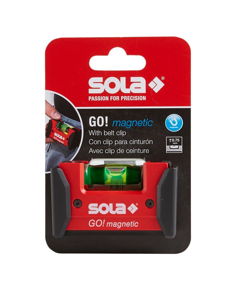 SOLA LSGOM GO! Magnetic Portable Level with Clip and 1 60% Magnified Vial, 3-Inch - Image 1